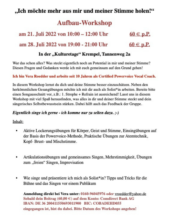 Gesangschule Dithmarschen - Aufbau Workshop